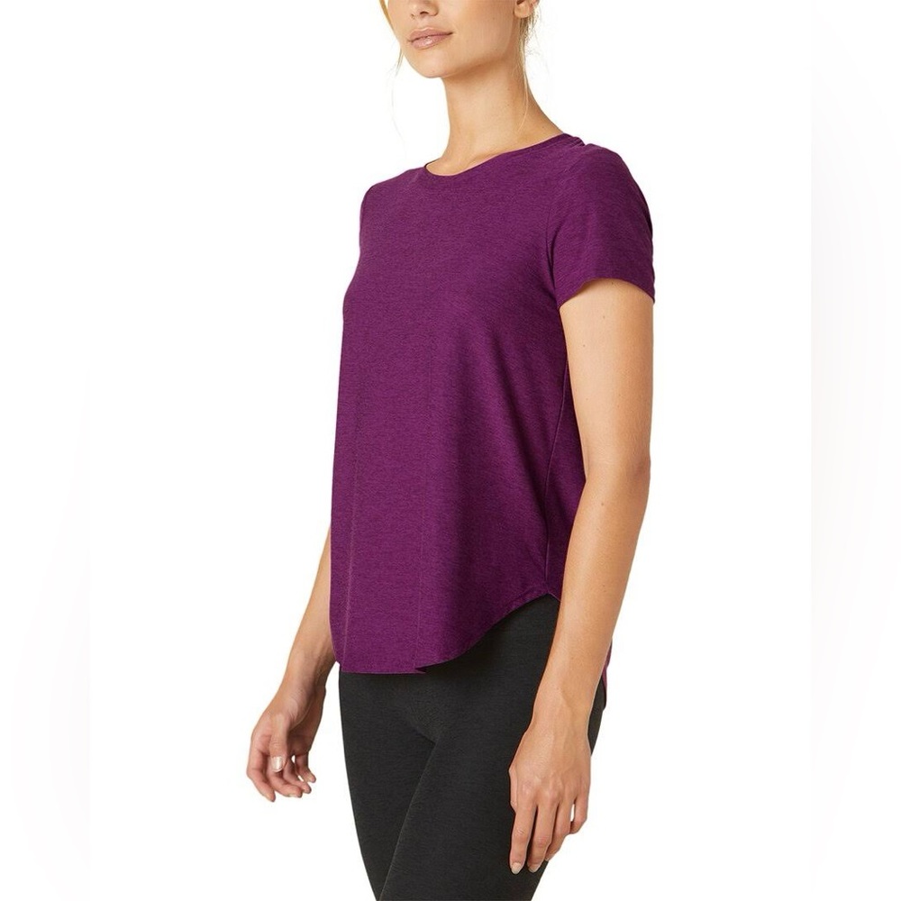 Beyond Yoga On the Down Low Featherweight Tee Shirt Boysenberry Heather Medium